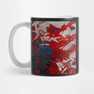 Red Blue and Gray Abstract Flower Collage Mug